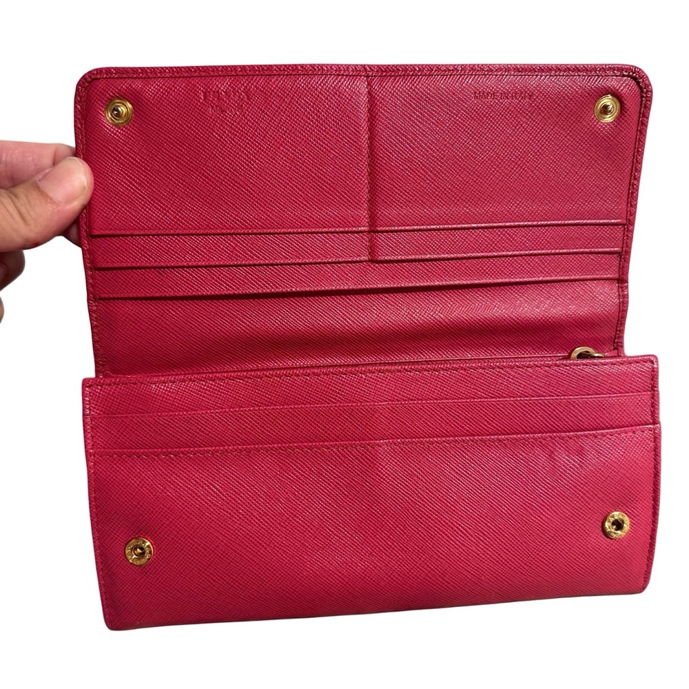 Authentic Prada Saffiano Leather Continental Flap Wallet - Pink Gold Accents EUC - Picture 3 of 17